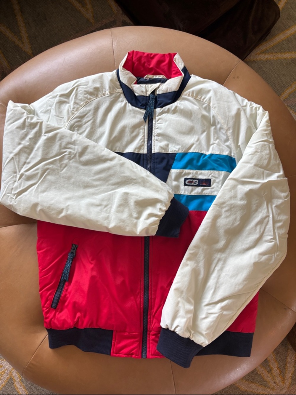 Faherty / CB Sports double stripe bomber in Arcadian White/ CB red